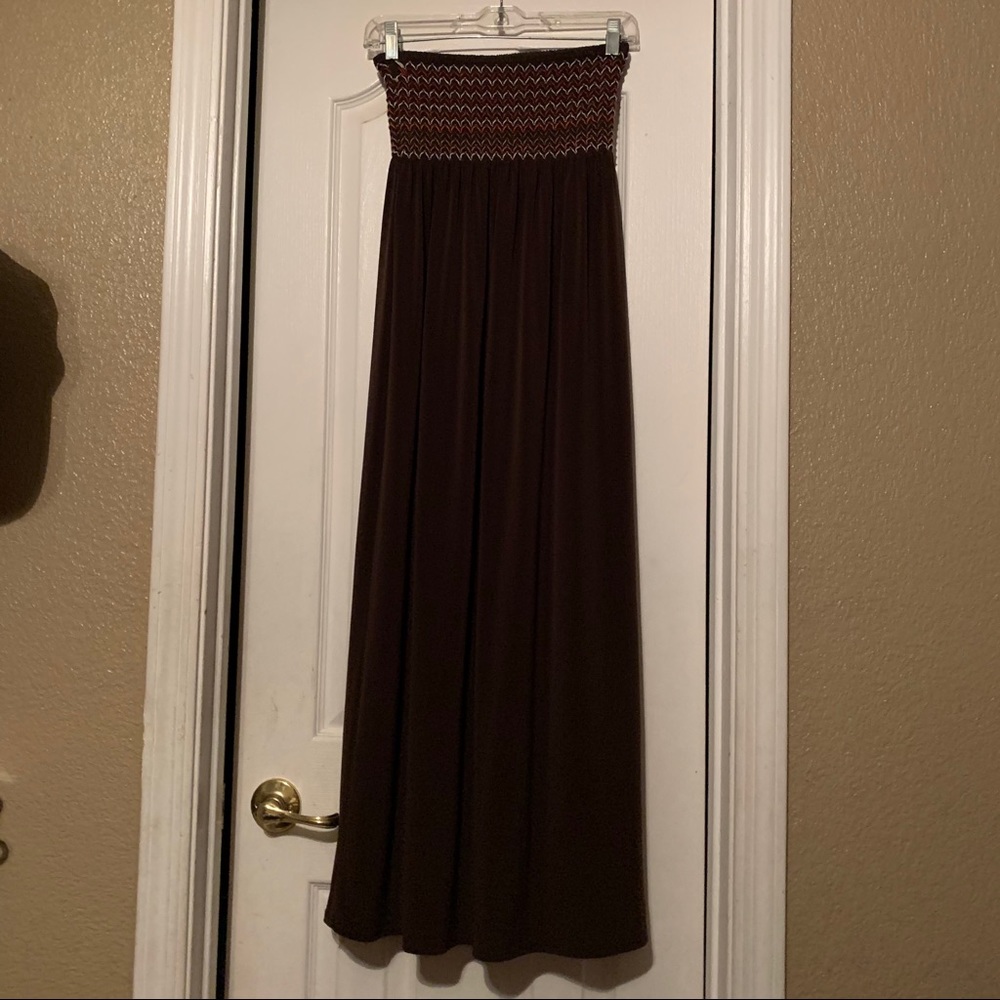Brown Strapless Maxi Dress